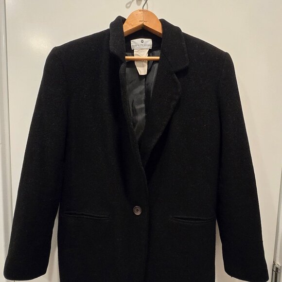 Saks Fifth Avenue Black Blazer Jacket Women's Size 8 Wool Cashmere Coat 1 Button - Picture 3 of 11
